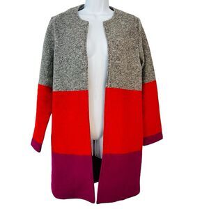 Max Studio Color Block Cardigan Wool Blend Women Sz S Pockets Colorful Bright